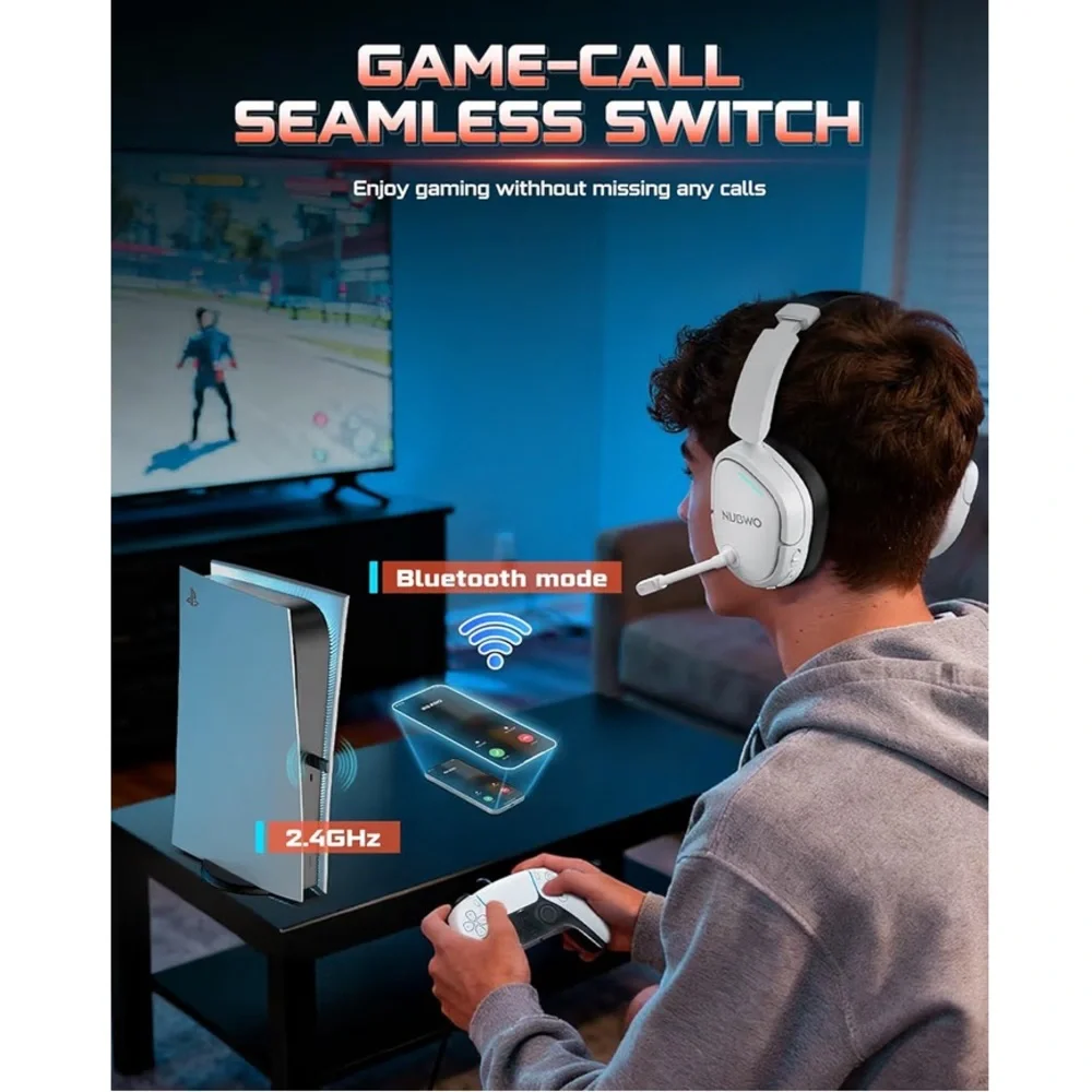 2.4GHz Wireless Gaming Headset for PS5, PS4, PC, Laptop, Mac, 7.1 Surround Sound